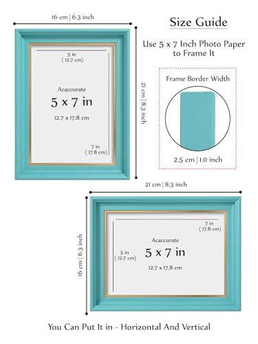 Image of GOLDEN PEACOCK Antique Turquoise Blue and Gold 5x7 Inch Photo Frame | Set of 1 Elegant Wall & Tabletop Picture Frame for Home Decor and Gifting