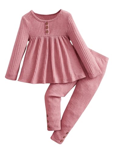 Image of Floerns Girl's long sleeve rib knit peplum tee top with pants set 2 piece outfit