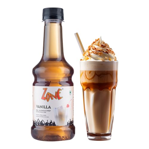Image of Zone Vanilla flavoured Syrup 300ml - Classic Vanilla Flavoured Syrup for Coffees, Lattes, Milkshakes, Iced Coffees, Mocktails, Smoothies & Desserts | Premium Cafe-Style Mixer 300ml - Perfect for Home Use, Small Cafes & Gifting
