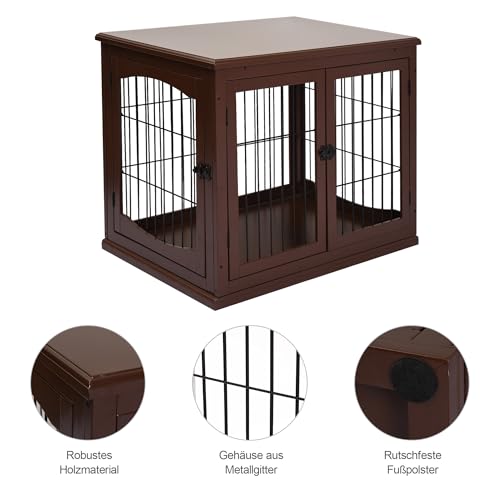 PawHut Hundekäfig für Zuhause, Hundehütte mit 2 Eingängen, Abschließbar Hundebox, Hundehaus für kleine Hunde, Braun, 58,5 x 81 x 66 cm
