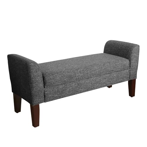 HomePop Tara Upholstered Storage Settee Bench with Hinged Lid, Dark Grey