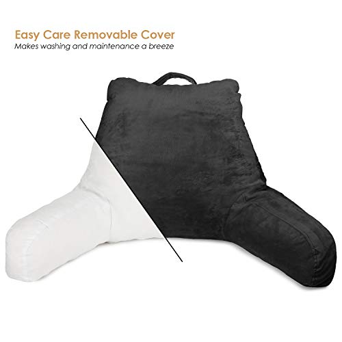 Clara Clark Reading Pillow For Kids, Back Pillow For Sitting In Bed - Shredded Memory Foam Reading & Bed Rest Pillow With Arms And Pockets - Bed Pillows For Sitting Up In Bed - Petite, Black #TOP2