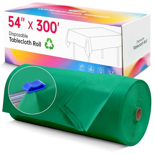 Image of Disposable Tablecloth Roll, 54In x 300Ft Plastic Table Cloth Disposable