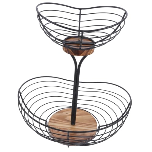 Cabilock Plato de fruta de múltiples capas largo Boquiabierto encimera frutero escalonado frutero de niveles cesta de cocina canasta de frutas de alambre planchar Negro