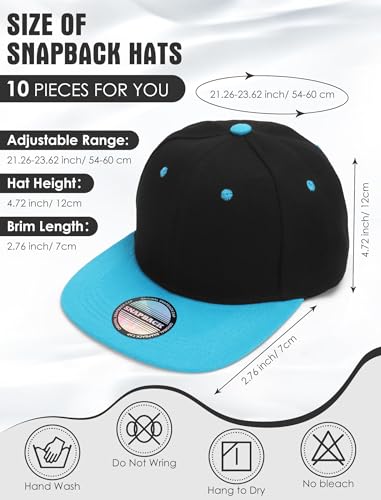 Image of 10 Pack Blank Snapback Hats for Men Flat Brim Hats Baseball Caps Bulk