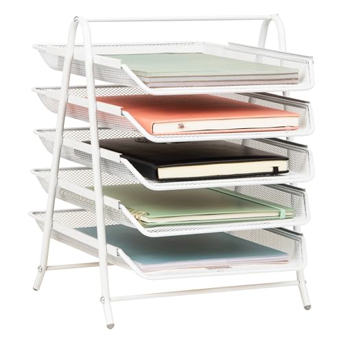 Mind Reader 5-Tier Paper Tray Organizer, Vertical Desktop File Storage Rack, Office, Metal Mesh,...
