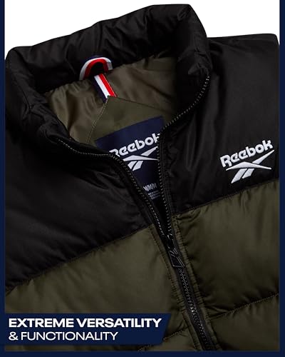 Image of Reebok Mens Puffer Vest - Full Zip Midweight Thick Insulated Sleeveless Jacket for Men - Outdoor Quilted Puffer Winter Vest
