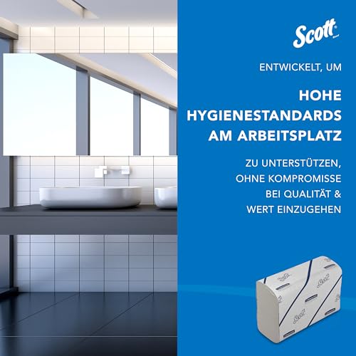 Scott Essential Papierhandtücher – weißes Handtuchpapier mit Narrowfold, effektives Händetrocknen, 100% Recyclingfasern, 12 Clips x 220 Falthandtücher (insges. 2.640 Tücher), Artikel-Nr. 6636