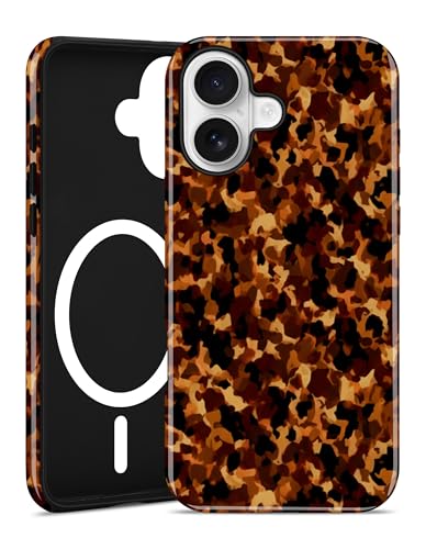 Aitipy Magnetic Little Tortoise Shell Phone Case for iPhone 16, Compatible with MagSafe, Cute Yellow Aesthetic Leopard Print Soft TPU Hard PC Shockproof Protective Phone Cover for Women Girls