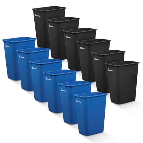 Image of PLASTIC PRINCE 10 Gallon Trash Can Blue and Black Trash Bin for Kitchen Bathroom Office 40 Qt Garbage Bin Fits Under Desk Cabinet Sink, High Plastic Waste Basket 19.9 inchH x 15.7 inchW x 11.3 inchD, Set of 12