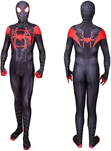 TOSPY Unisex Lycra Spandex Halloween New into The Spider Verse Miles Morales Cosplay Costumes Adult/Kids 3D Style Black, Kid XS