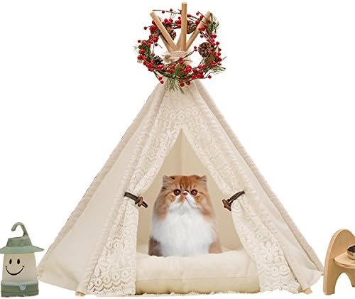 ShangjingMeixie Pet Teepee Dog(Puppy) & Cat Bed - Portable Pet Tents & Houses for Dog(Puppy) & Cat Lace Style