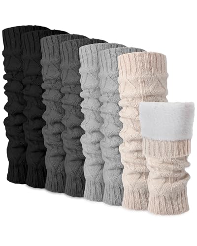 Shihanee 4 Pairs Fleece Lined Leg Warmer Thermal Comfortable Skating Leg Warmer Long Boot Socks Winter Skating Gift for Women(Black, Dark Grey, Grey, Beige)