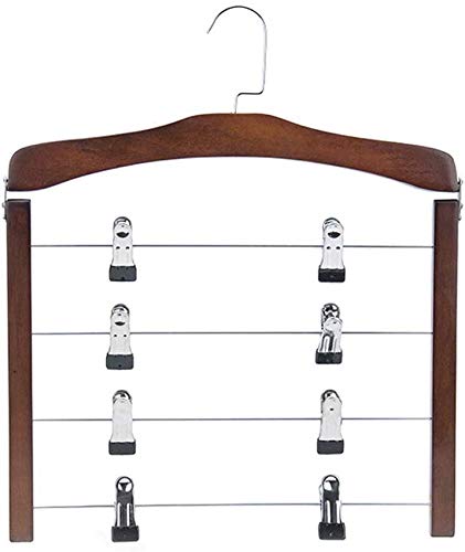 MU Kleiderbügel 2er-Pack Kleiderbügel 4-lagig Holzhose Lose Kleiderbügel Schrank Aufbewahrungsbox,Retro mit Clips,38cm