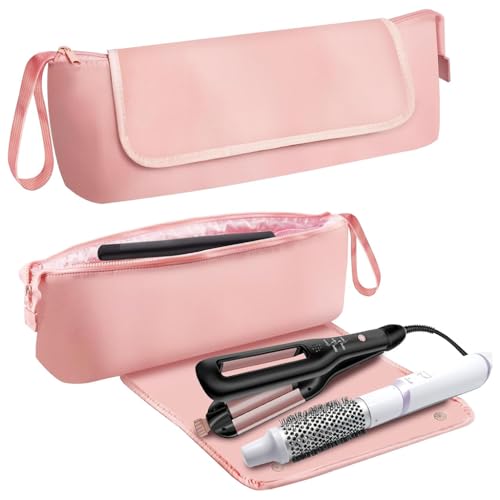 Image of MAYCREATE Hair Tools Travel Bag for Flat Irons, Straighteners, Curling Iron, and Haircare Accessories, 2-in-1 design, with Interior Pockets, Portable Organizer, Pink