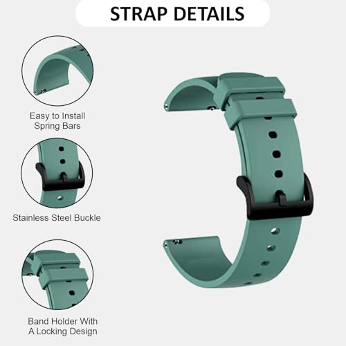 Image of HUMBLE Soft Silicone 19mm with Black Metal Buckle Strap for Smartwatch Compatible with Noise Colorfit Pro 2 /Oxy /Pulse /Beat, Boat Storm Smart Watch & Watches with 19mm Lugs-Olive Green
