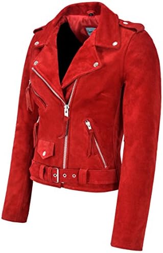 red biker jacket suede