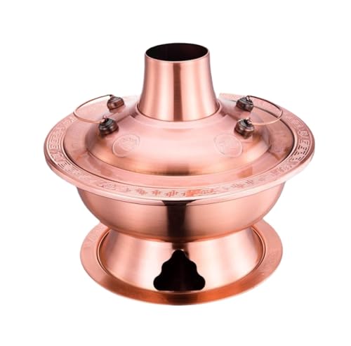 INUUXLG Chinese Hot Pot Chinese Copper Hot Pot Shabu Shabu with Stainless Steel Hot Pot Cooker Chinese Kitchen Cookware Cookware Hot Pot(Brass,30cm) (Brass 30cm