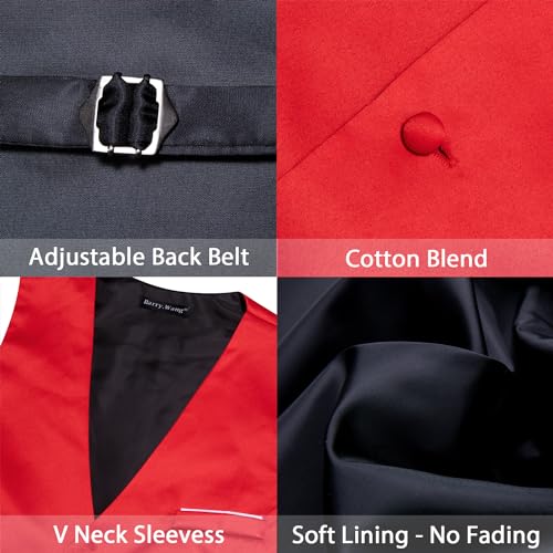 Image of Barry.Wang Mens Suit Vest Bow Tie Set 4PCS Formal V-neck Slim Fit Casual Solid Color Waistcoat Wedding Party Tuxedo