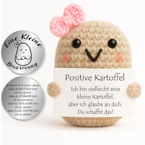 Tixlux Pocket Hug Positive Kartoffel Figur, Handgefertigte Strickwolle Mini Kartoffel Dekorationsfigur mit Glücksbringer (Silber I), Mutmacher Geschenk, Gute Besserung, Einschulung