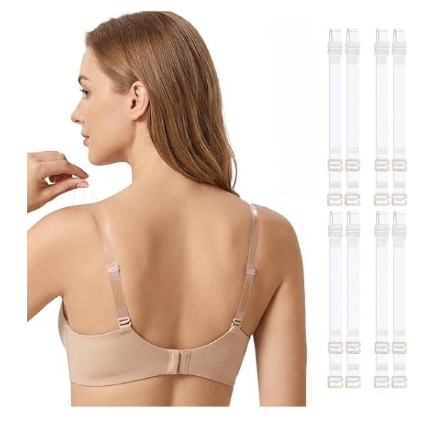 4 Pair Silicone Transparent Bra Strap for Women Invisible, Transparent, Non-Slip Adjustable Bra Strap Soft Shoulder Skin-Friendly Silicone with Silver-Plated Hooks-image-25