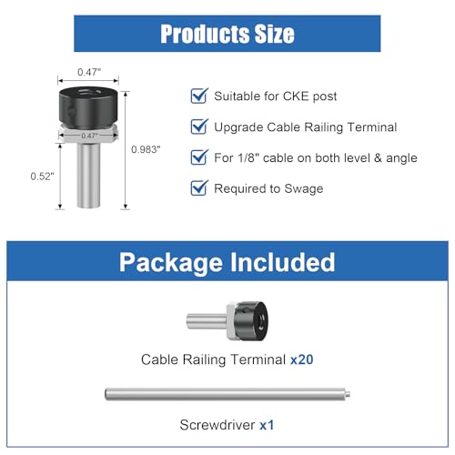 Terminales de barandilla de cable negro CKE de 1/8 con 50 anclajes 2