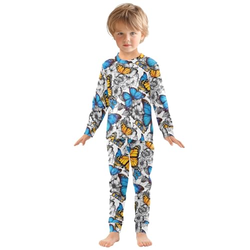 ODAWA Matching Fall Pajamas Colorful Butterfly Long Sleeve Tee and Pant 2-piece Pj Set 18M3