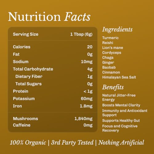 Image of MUD\WTR Turmeric Decaf Mushroom Drink | Zero Caffeine | USDA Organic Mushroom Coffee Alternative | USA Grown | Focus & Immunity Support | Lion's Mane, Chaga, Reishi, Cordyceps | 30 Servings