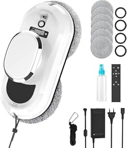 KISABAER Fensterputzroboter 5600 Pa, Automatischer Fensterputzroboter mit Wassersprühfunktion, 60ML Tank, Fensterreinigung, 3 Reinigungsmodi, Intelligente Navigation und Schutzsystem