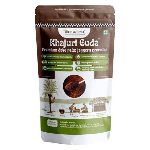 Image of Treelogical Khajuri Guda, Premium Date Palm Jaggery Granules (250 gm), khajur gud powder, Nolen Gud /patali gud /Bengal gud / karupatti gud /LoW GI, Additive-Free Sweetener, Rich in Iron and Calcium, 100% natural sweetener, healthy substitute for sugar