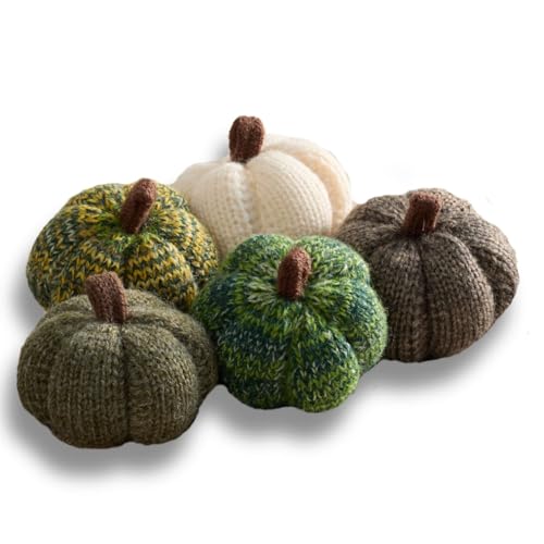 Image of Cozy Mini Knit Pumpkins Set of 5 (Juniper 2.5 Inch Set) | Fall Home Decor, Table Top Bowl Filler, Gift for New Apartment