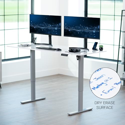 Image of VIVO White Dry Erase 71 x 30 in Standing Desk, DESK-KIT-1G7WE | Electric, Holds 220 lbs, Sit Stand, Height Adjustable Whiteboard Table, Extra Deep Top, 1B Series, Gray Frame