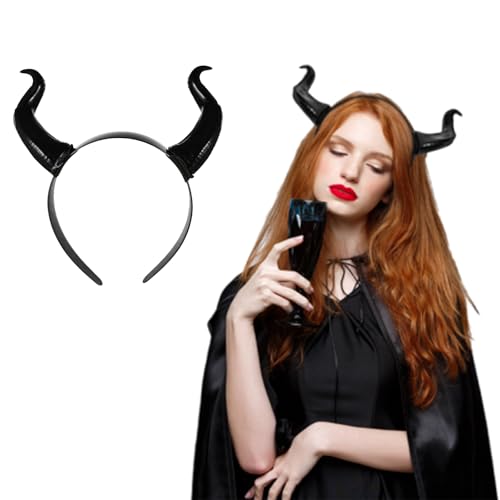FOMIYES Devil Horn Headband Black Maleficent Horns Hair Hoop Gothic Ox Horn Headdress Devil Dress Up Hair Accessories for Halloween Cosplay Costume Party