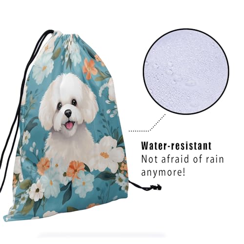 Image of Nerxy Cute Dog Grip Bag - White Bichon Frise Puppy Drawstring Sports Bag