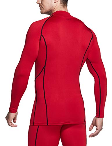 TSLA Men's Thermal Long Sleeve Compression Shirts, Mock/Turtleneck Winter Sports Running Base Layer Top, Heatlock Mock Neck(yut56) - Red, Medium
