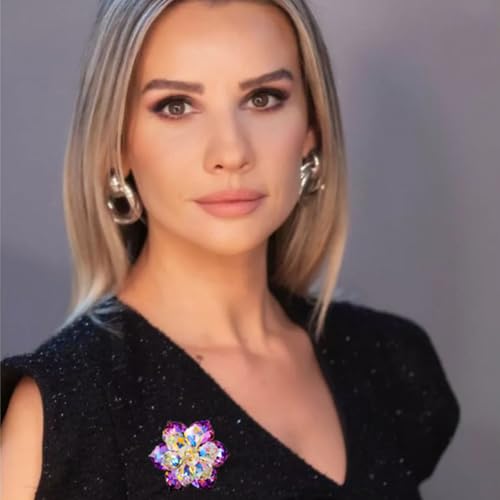 Image of Rhinestone Sunflower Brooch Pin for Women Red Black Purple Large Flower Broochs Snowflake Brooch Marquise Wreath Brooches Jewelry