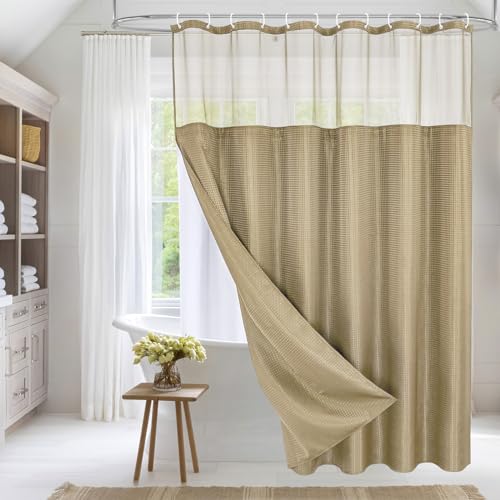 Luxury Textured Fabric Shower Curtainwith Snap-in Liner Beige,72x72