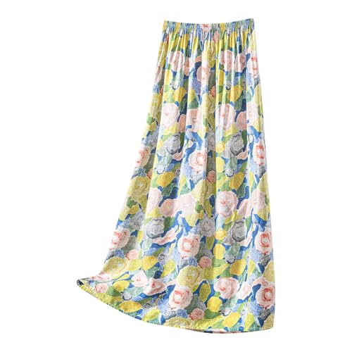 Stylish Floral Print Lounge Skirt for Women Casual Elastic High Waisted A-line Flowy Comfy Long Maxi Skirts
