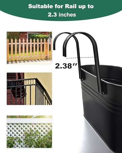 Image of 11 Inch Railing Planter Box, 5 Pack Metal Hanging Planters with Hooks