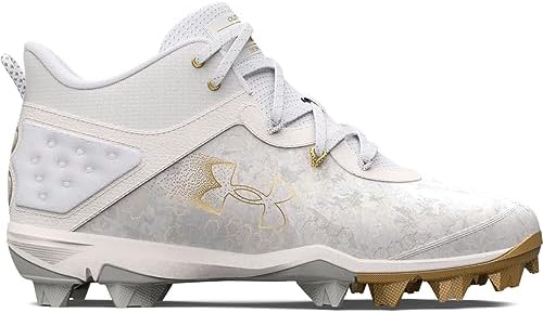 Under Armour Men's Harper 8 Mid RM Baseball Shoe, (100) White/White/Metallic Gold, 8.5 | Image 4