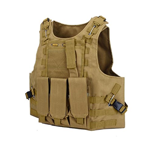 CS Airsoft Prime Paintball Polyester Gilet Armée Wargame Extérieur Chasse Pleine Protection Veste Tactique Avec Molle Attachment (Le Kaki)