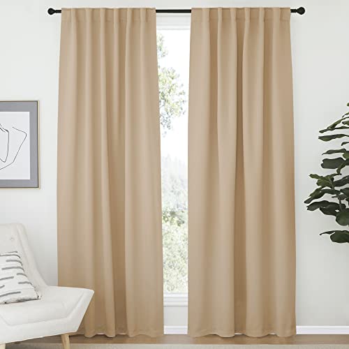 NICETOWN Window Treatment Blackout Window Blinds - (Biscotti Beige Color) 52x72 Inch, 1 Pair, Back Tab/Rod Pocket Blackout Draperies for Bedroom Bisco