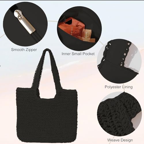 Image of GOLDTIMO Beach Bags for Women - Summer Soft Large Woven Shoulder Purse Handbag, Beach Tote Straw Bag for Summer Vacation