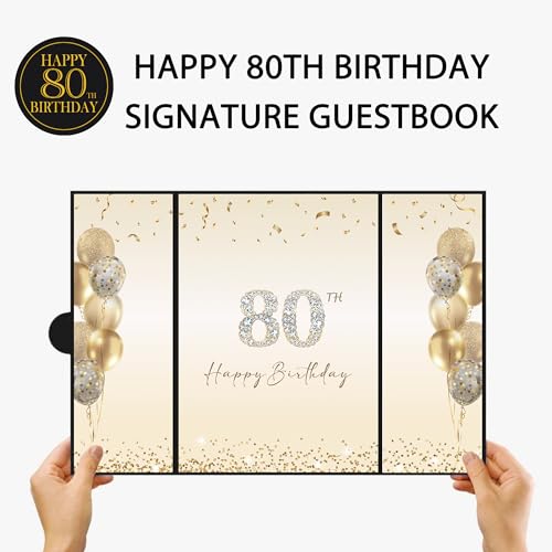 Image of DARUNAXY Black Gold Happy 80th Birthday Alternative Signature Guest Book