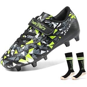 DREAM PAIRS Boys Girls Soccer Cleats Kids Firm Ground Football Shoes for Little/Big Kid with Soccer Socks 7 Toddler Black/Neon Green