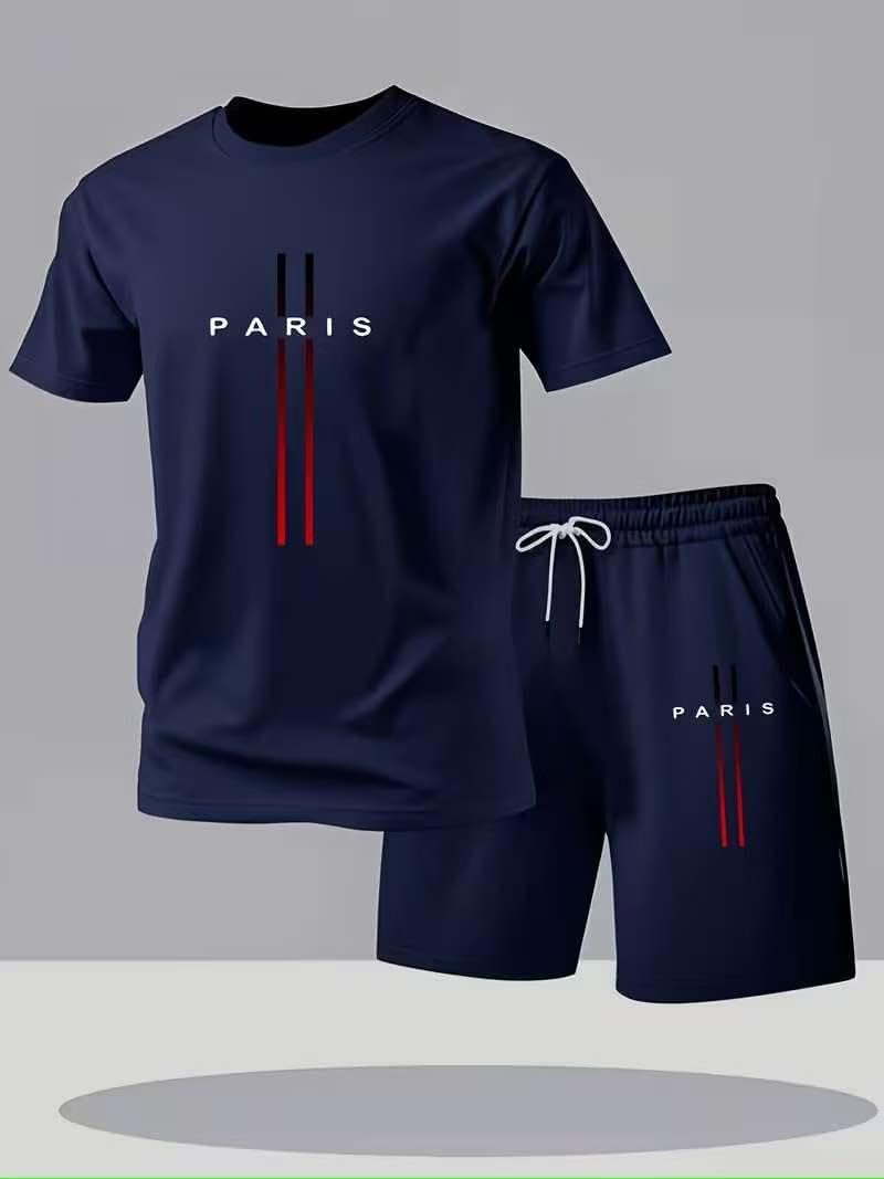 Conjunto deportivo de 2 piezas para hombre, camiseta de manga corta y pantalones cortos, conjunto de verano atlético para correr y entrenar — view 4