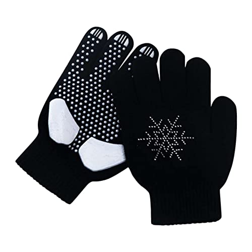 Hotfiary Kids Girls Ice Figure Skating Gloves for Competition and Practice, Warm Winter Gloves with Anti-Slip Palm and Rhinestone Skates for Testing, Performance, Show and Dance, 1 Pair