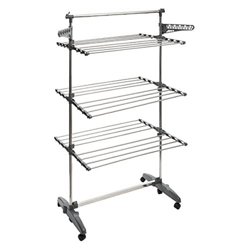 5 five simply smart 5Five - Tendedero Sinai de 24 m con 6 Ruedas, 3 Niveles, Barra telescópica, Amplia Zona de Secado, Plegable y fácil de Mover, Capacidad de Carga de 40 kg
