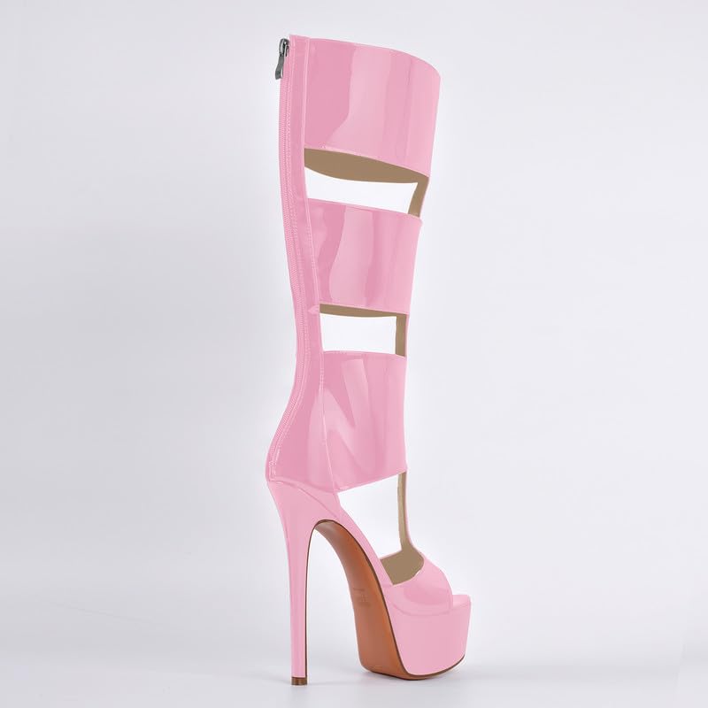 Image of Richealnana Women's Gladiator Knee-High Platform Heels-Stiletto Peep Toe Boots with Back Zipper for Club,Prom,Dance,Sexy