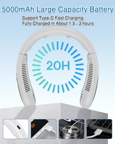 Image of Neck Air Conditioner, Portable Neck Fan with Cooling Plate 360Cooling Airflow, 5000mah Rechargeable USB Fan Hands Free Bladeless Wearable Foldable Mini Fan for Men Women Kids Home Office Outdoor